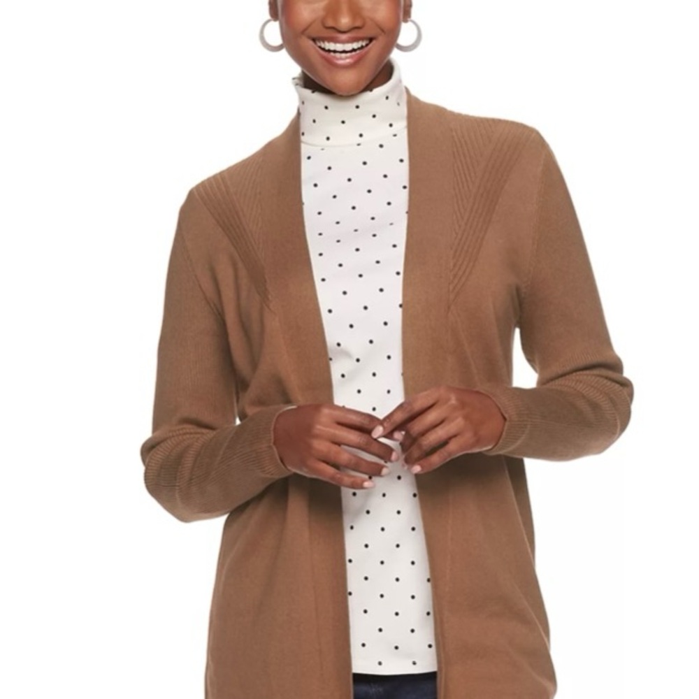 CROFT AND BARROW Camel Pointelle Open-Front Cardigan Size: Medium 💥🆕💥